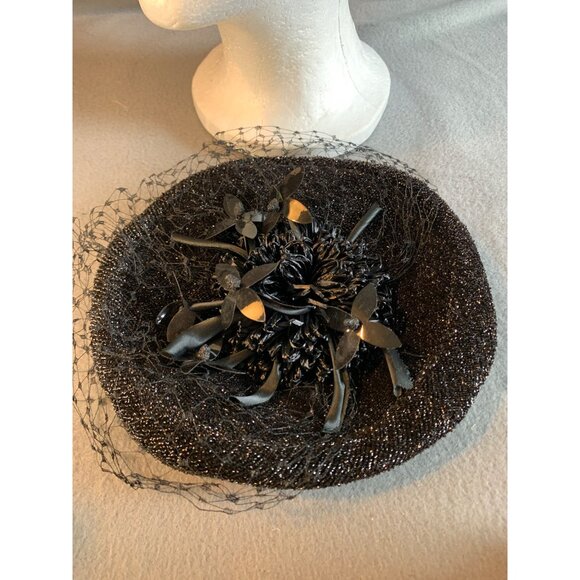 Miss Nancy Original Ladies Black Hat Sz 22 Vintage - Picture 8 of 8